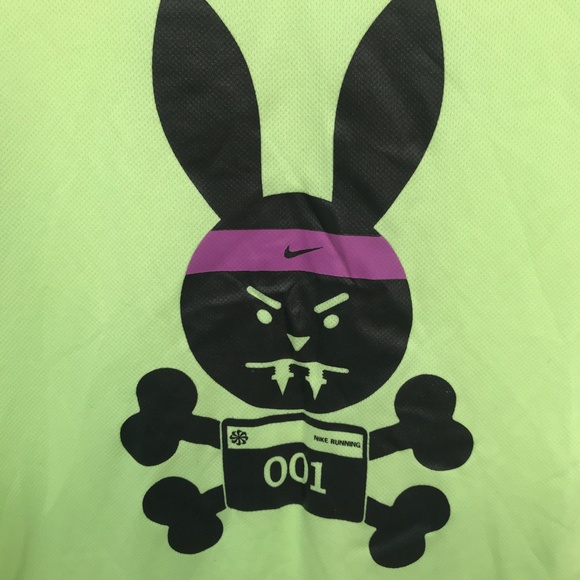 Nike Dri-fit Yellow Green Evil Bunny Running Tee - Picture 2 of 2
